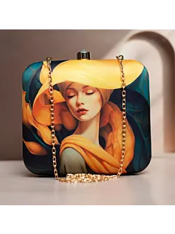 Woman Yellow Scarf Lady Printed Clutch
