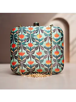Woman Blue And Orange Floral Printed Clutch