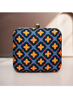 Women Mughal Motifs Printed Blue Clutch