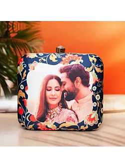 Women Navy Blue Base Floral Customized Clutch