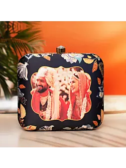 Women Black Based Printed Customized clutch