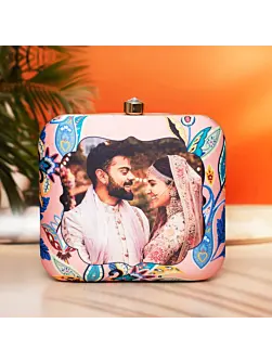 Women Light Pink Printed Customized Clutch