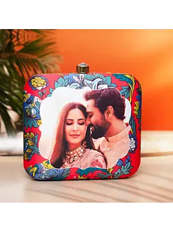 Women Red Based Floral Printed Customised Clutch