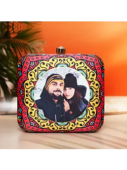Woman Red Based Printed Customized Clutch