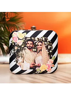 Women White And Black Based Floral Printed Customized clutch