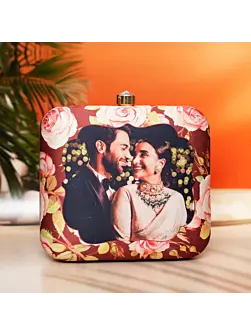 Woman Brown Based Floral Printed Customized clutch