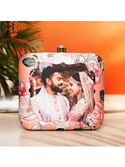 Women Peach Based Floral Printed Customized Clutch
