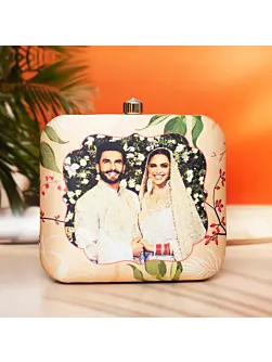 Women Beige Based Printed Customized Clutch