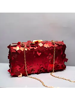 Woman Red Embellished Sequins Party Clutch