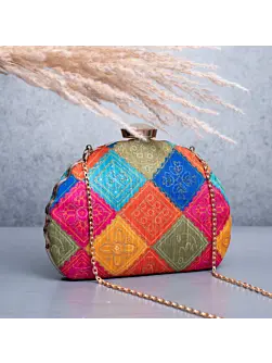 Woman Multicolored Pattern Printed Clutch