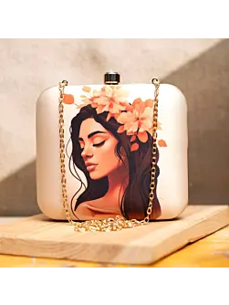Women Floral Lady Portrait Printed Clutch