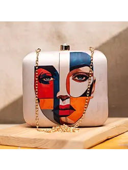 Woman Abstract Art Portrait Printed Clutch