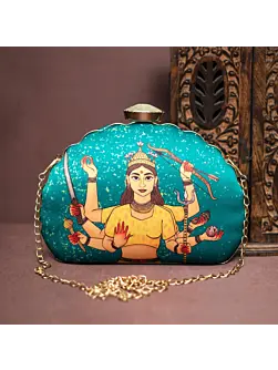 Woman Maa Durga D- Shape Printed Clutch