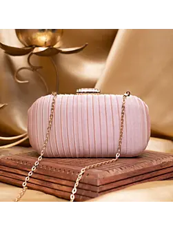 Woman Baby Pink Ribbed Fabric Clutch