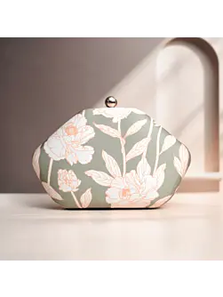 Woman Green And White Floral Printed Clutch