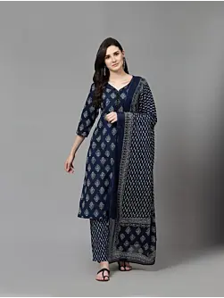 Women Pure Cotton Plus Size Kurta Pant Set with Dupatta,Indian Ethnic Fashion