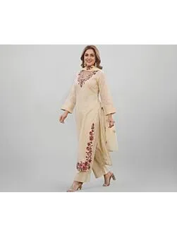 Women Plus Size Viscose Blend Embroidered Kurta Palazzo Dupatta Set Designer Kurti Set for Women