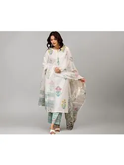 FABDIA Plus Size Women's Rayon Viscose Straight Printed Kurta with Pant & Dupatta Set 
