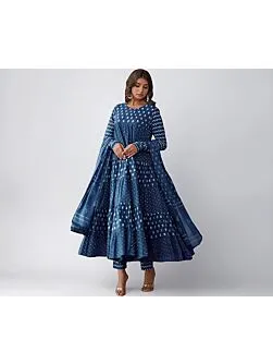 Pure Cotton Plus Size Anarkali Kurta Palazzo Dupatta Set for Women ,Flared Hem Style Kurta Set ,