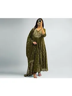  Women’s Rayon Plus Size Embroidered Anarkali Kurta with Pant & Dupatta ,Ethnic Kurti Set with Embroidery | 