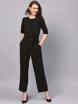 Black Solid Basic Jumpsuit