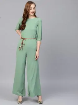 Green Solid Basic Jumpsuit