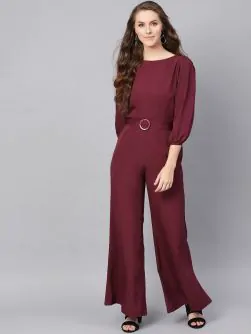 Women Maroon Solid Basic Jumpsuit