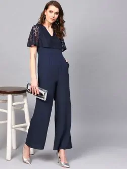 Navy Blue Solid Basic Jumpsuit