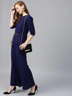 Navy Blue Solid Basic Jumpsuit