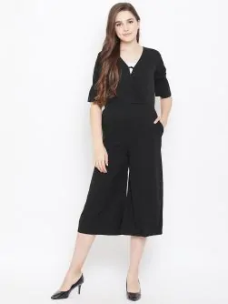Women Black Solid Culotte Jumpsuit