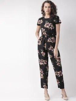 Women Black & Brown Printed Basic Jumpsuit
