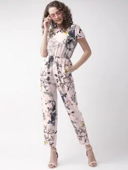 Women Pink & Black Printed Basic Jumpsuit