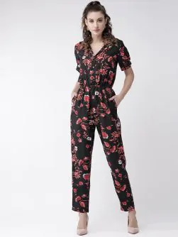 Women Black & Pink Printed Basic Jumpsuit