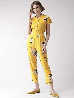 Women Yellow & Off-White Printed Basic Jumpsuit