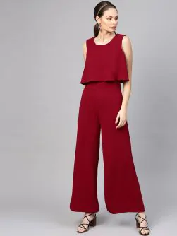 Women Maroon Solid Layered Basic Jumpsuit