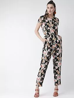Women Black & Off-White Printed Basic Jumpsuit