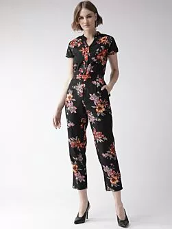 Women Black & Red Printed Basic Jumpsuit