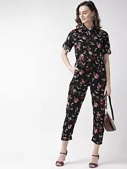 Women Black & Red Printed Basic Jumpsuit