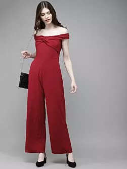 Women Maroon Solid Basic Jumpsuit