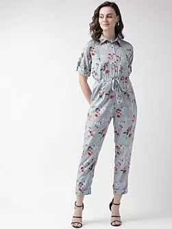 Women Grey & Red Printed Basic Jumpsuit