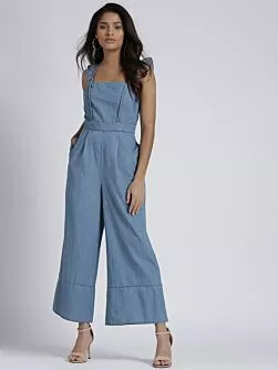 Blue Solid Chambray Basic Jumpsuit
