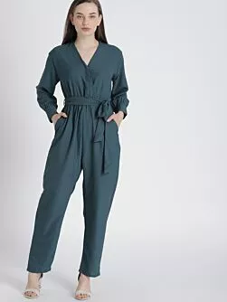 Teal Blue Solid Basic Jumpsuit