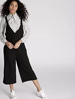 Black Solid Culotte Jumpsuit