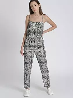 Grey & White Printed Jumpsuit