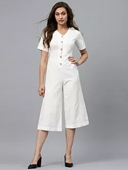 White Solid Culotte Jumpsuit
