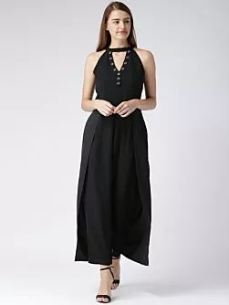 Women Black Solid Layered Basic Jumpsuit
