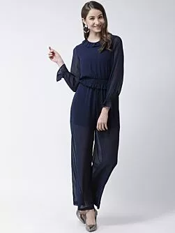 Women Navy Blue Solid Basic Jumpsuit