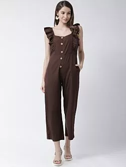 Women Brown Solid Basic Jumpsuit
