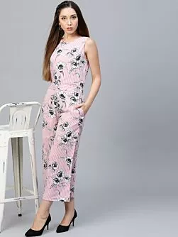 Pink & White Striped Cropped Jumpsuit