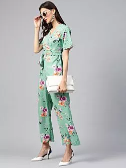 Green & Lavender Printed Basic Jumpsuit